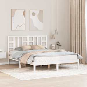 Rám postele bílý masivní dřevo 150 x 200 cm King Size - obrázek 1