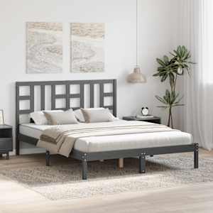 vidaXL Lovos rėmas, pilkas, 150x200cm, medienos masyvas, didelis