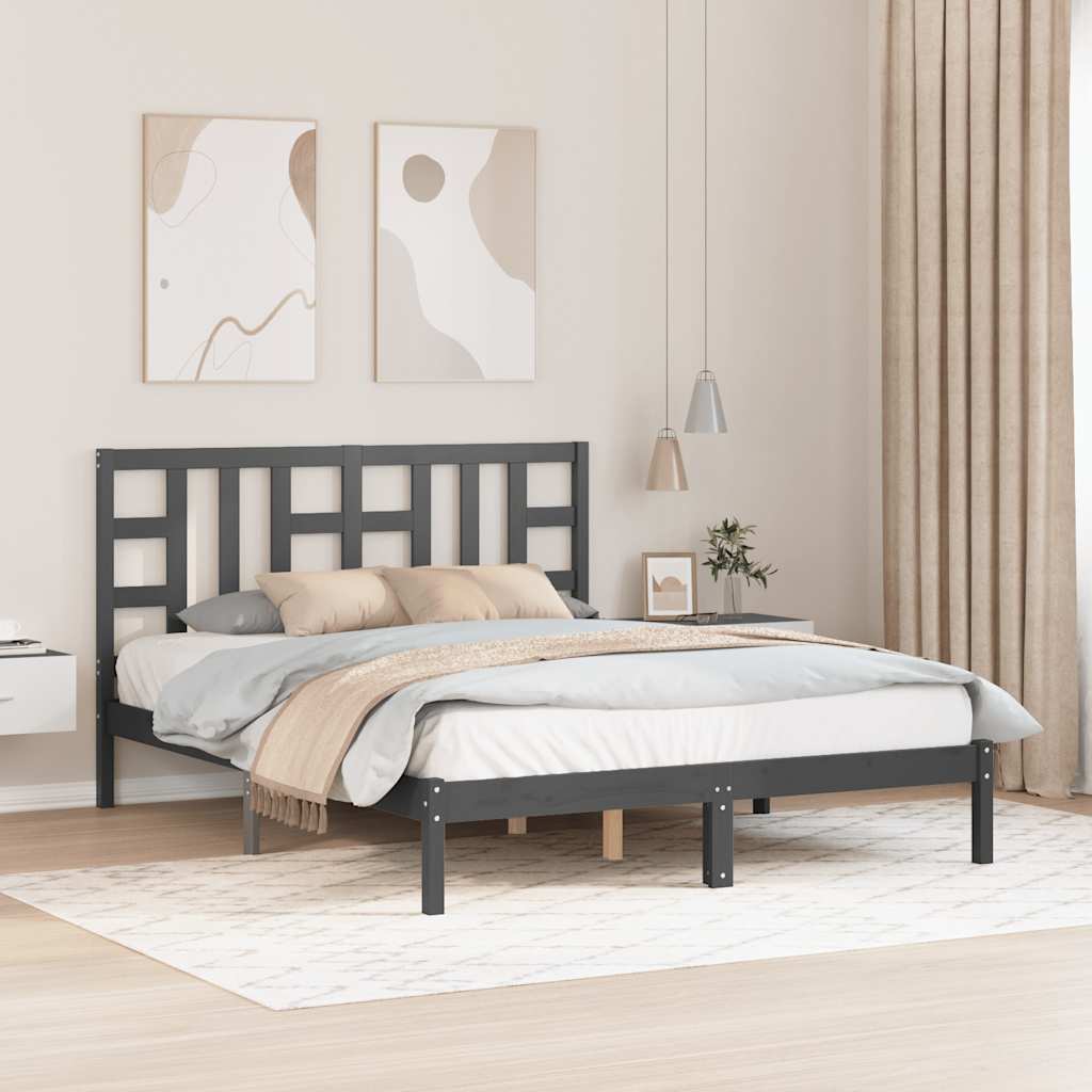Cadre de lit Gris Bois massif 150x200 cm Très grand
