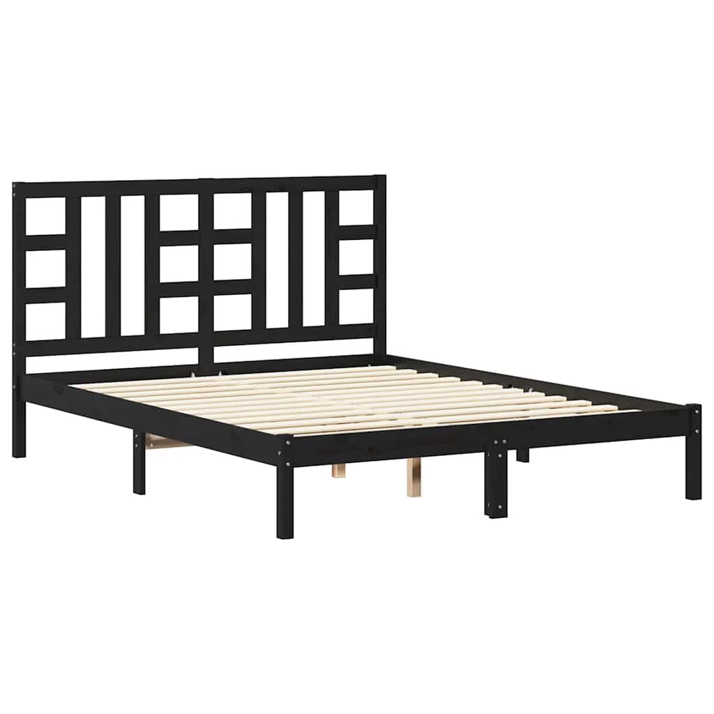 fekete tömör fa ágykeret 150 x 200 cm (5FT King Size)