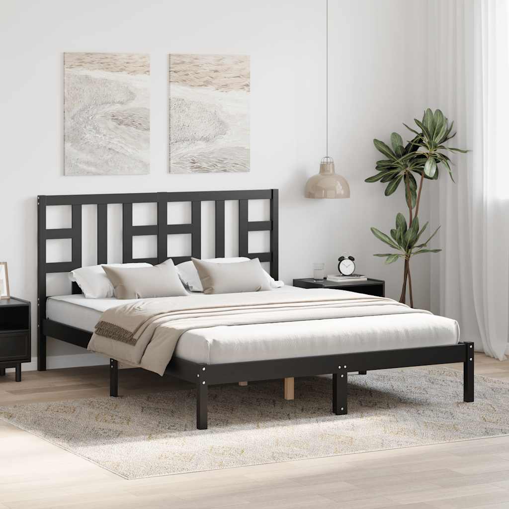 fekete tömör fa ágykeret 150 x 200 cm (5FT King Size)