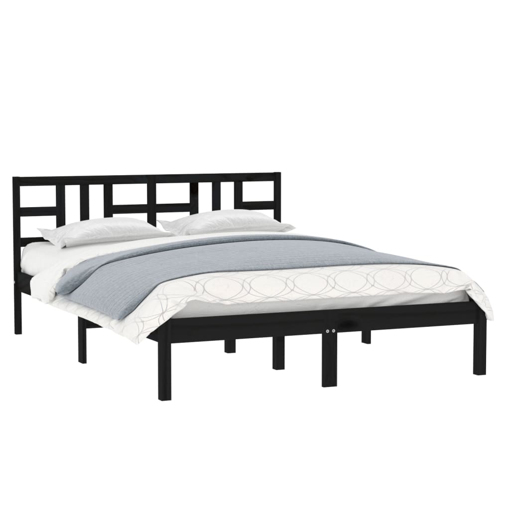 vidaXL Bedframe massief hout zwart 150x200 cm 5FT King Size