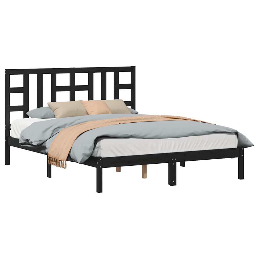 fekete tömör fa ágykeret 150 x 200 cm (5FT King Size)