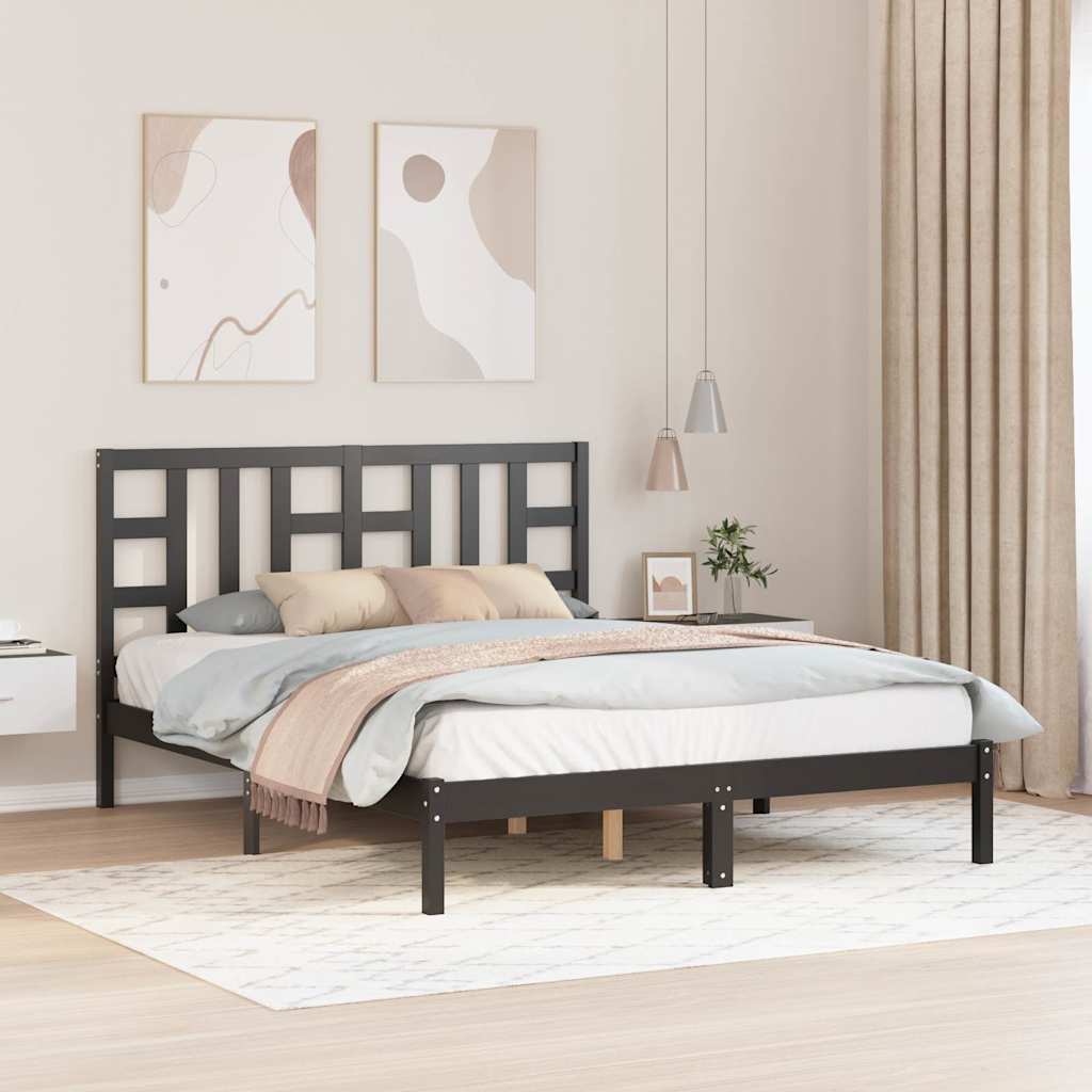 Cadre de lit Noir Bois massif 150x200 cm Très grand