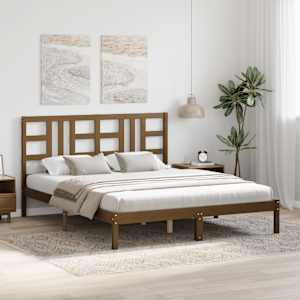 vidaXL Posteljni okvir medeno rjav iz trdnega lesa 160x200 cm