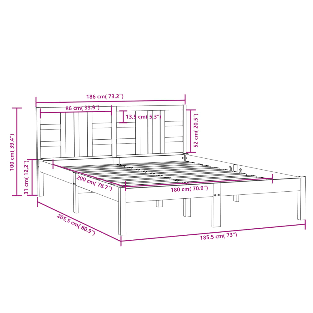 Cadru de pat Super King, 180x200 cm, lemn masiv