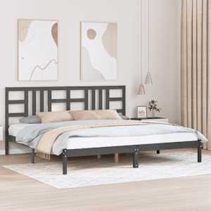 Posteljni okvir siv iz trdnega lesa 200x200 cm