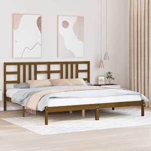 Posteljni okvir medeno rjav iz trdnega lesa 200x200 cm
