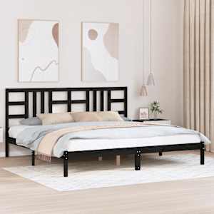 Posteljni okvir črn iz trdnega lesa 200x200 cm