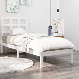 Posteljni okvir bel iz trdnega lesa 75x190 cm