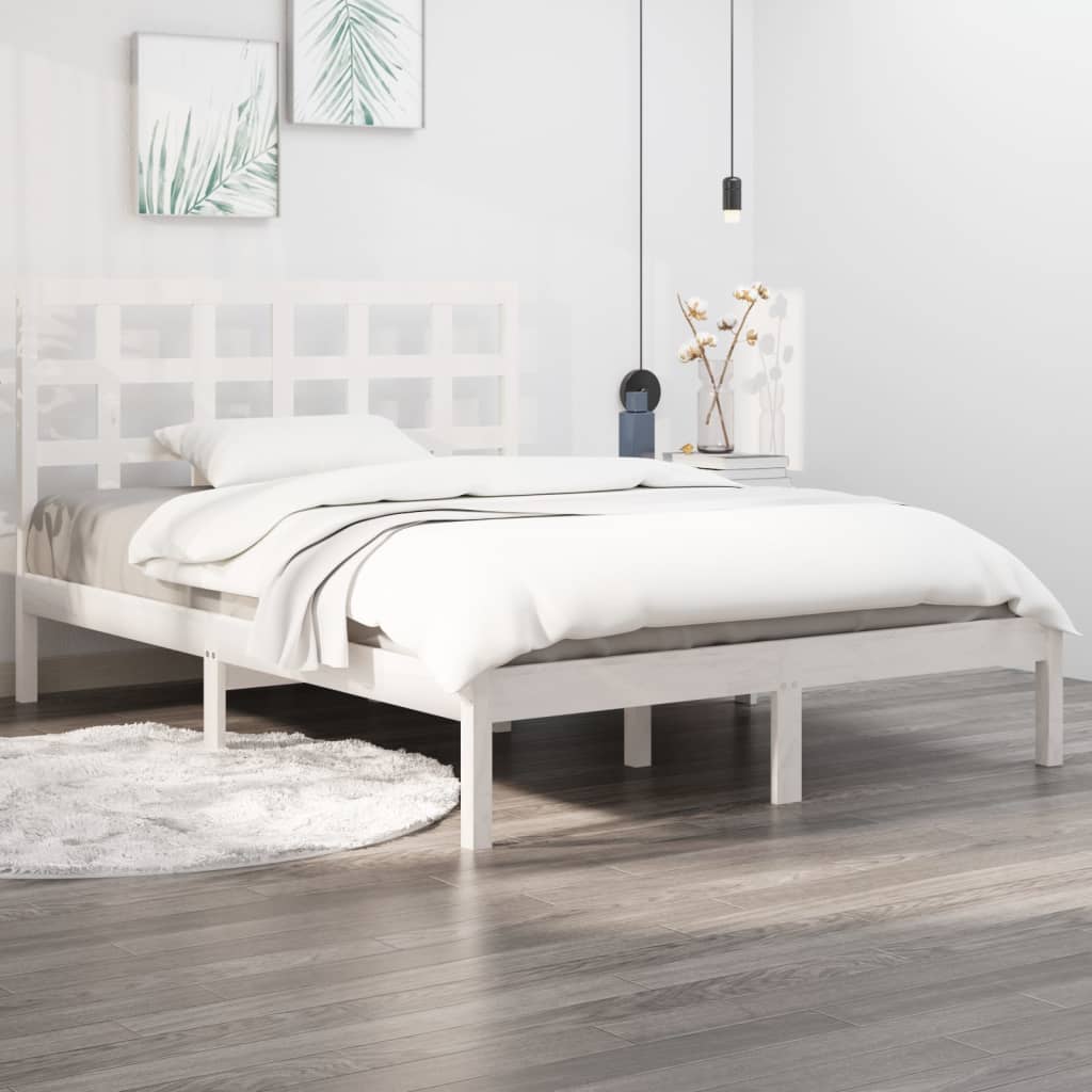 vidaXL Cadru de pat dublu 4FT6, alb, 135x190 cm, lemn masiv