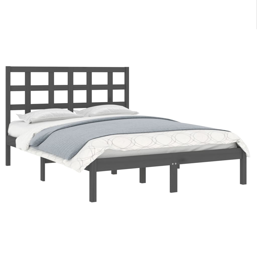 vidaXL Bedframe massief hout grijs 140x190 cm