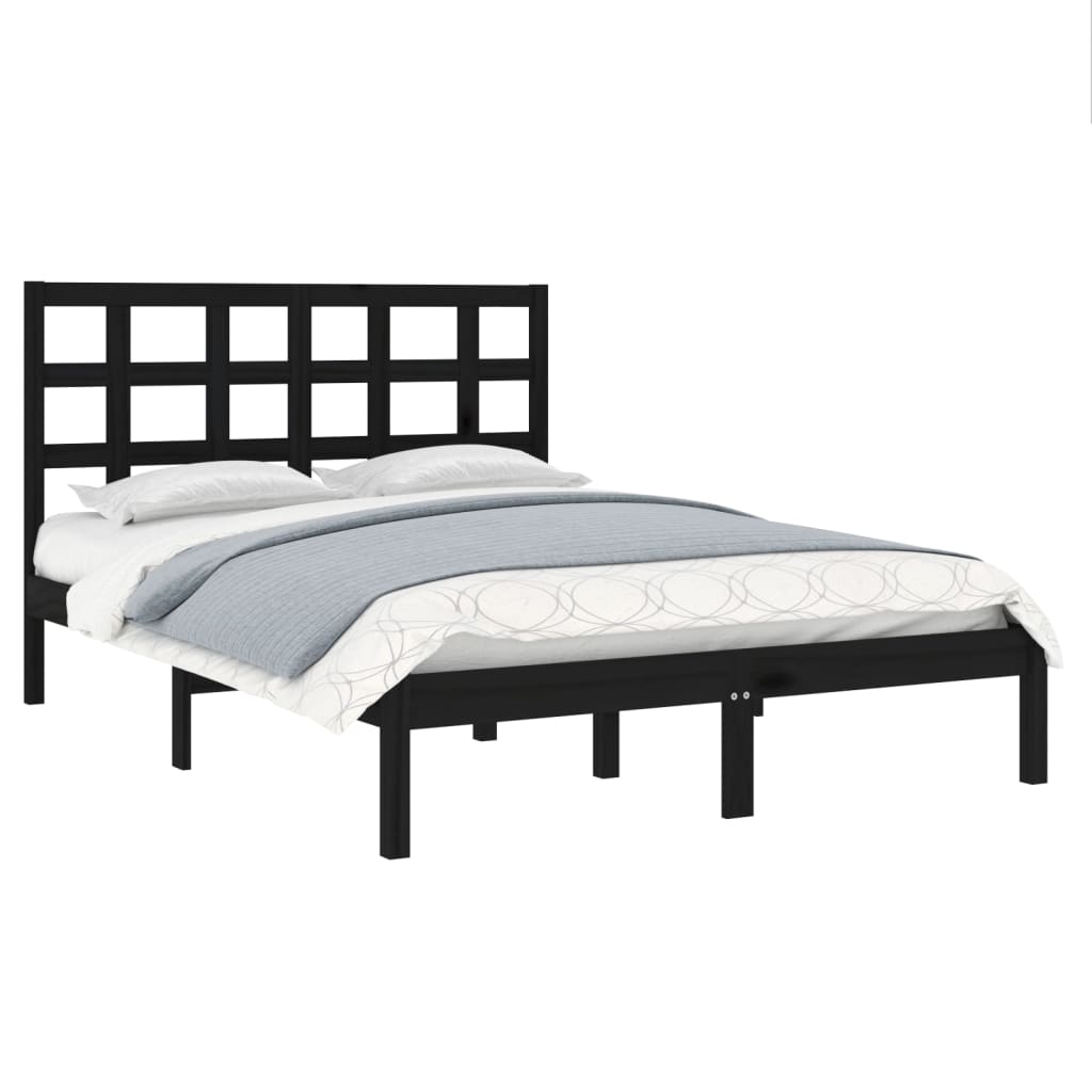 vidaXL Bedframe massief hout zwart 140x190 cm afbeelding