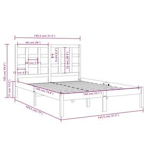 Rám postele černý masivní dřevo 140 x 190 cm - obrázek 6
