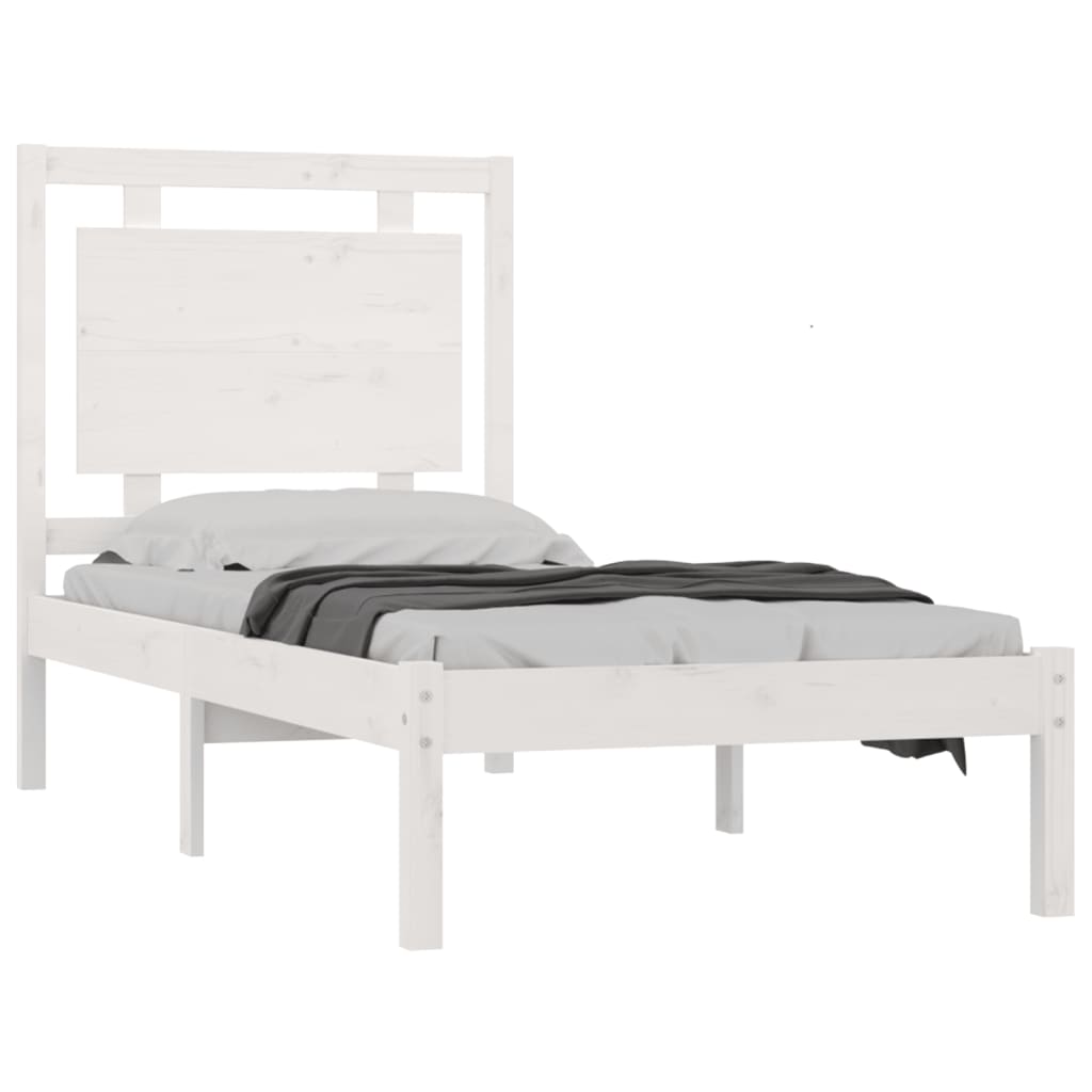 vidaXL Bedframe massief hout wit 75x190 cm 2FT6 Small Single