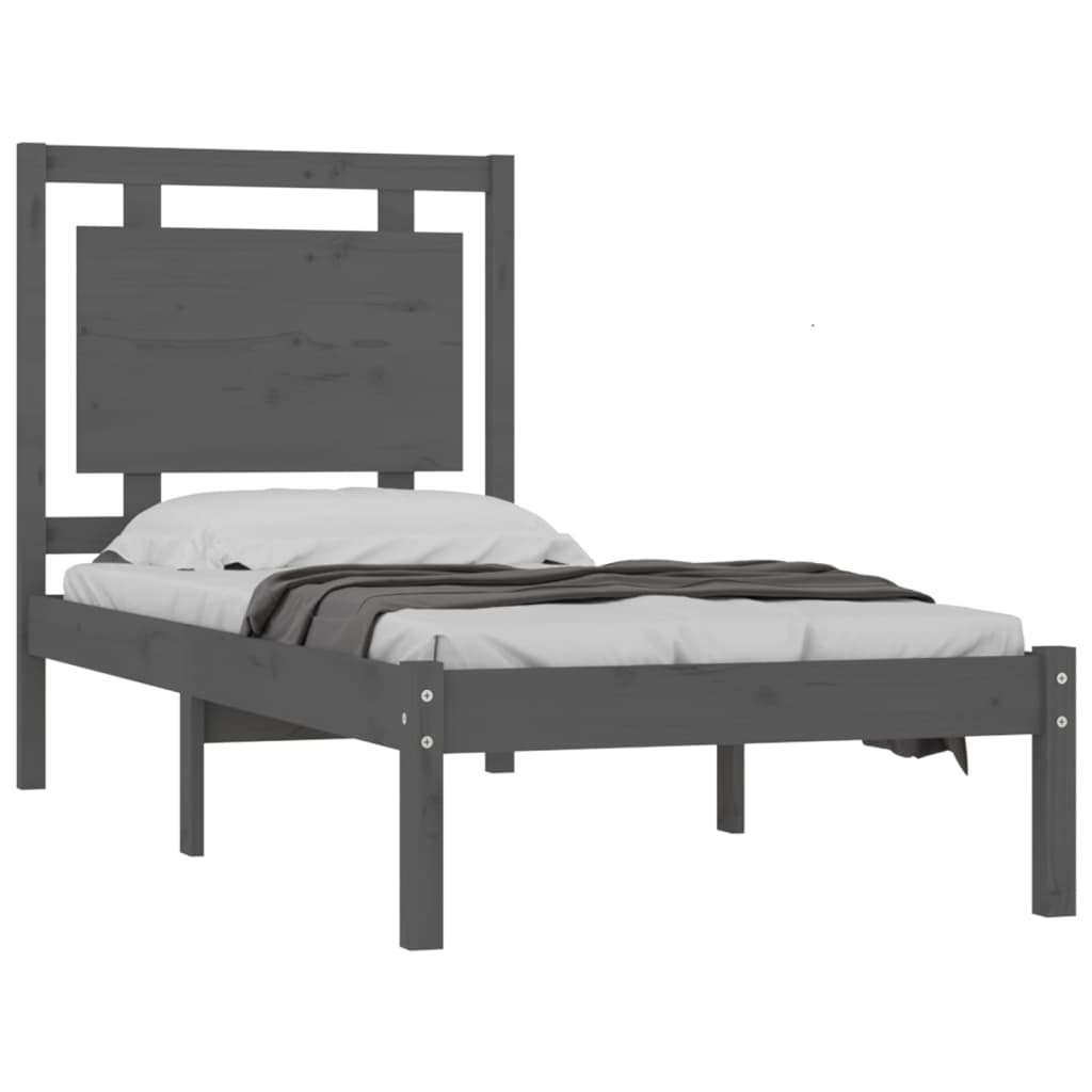 vidaXL Bedframe massief hout grijs 75x190 cm 2FT6 Small Single