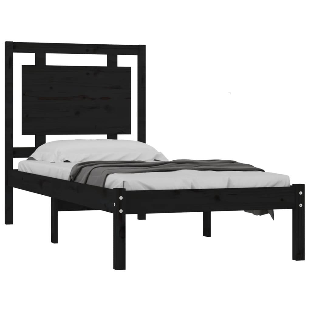 vidaXL Bedframe massief hout zwart 75x190 cm afbeelding
