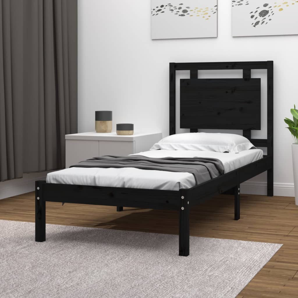 vidaXL Cadru de pat single, negru, 90x190 cm, lemn masiv