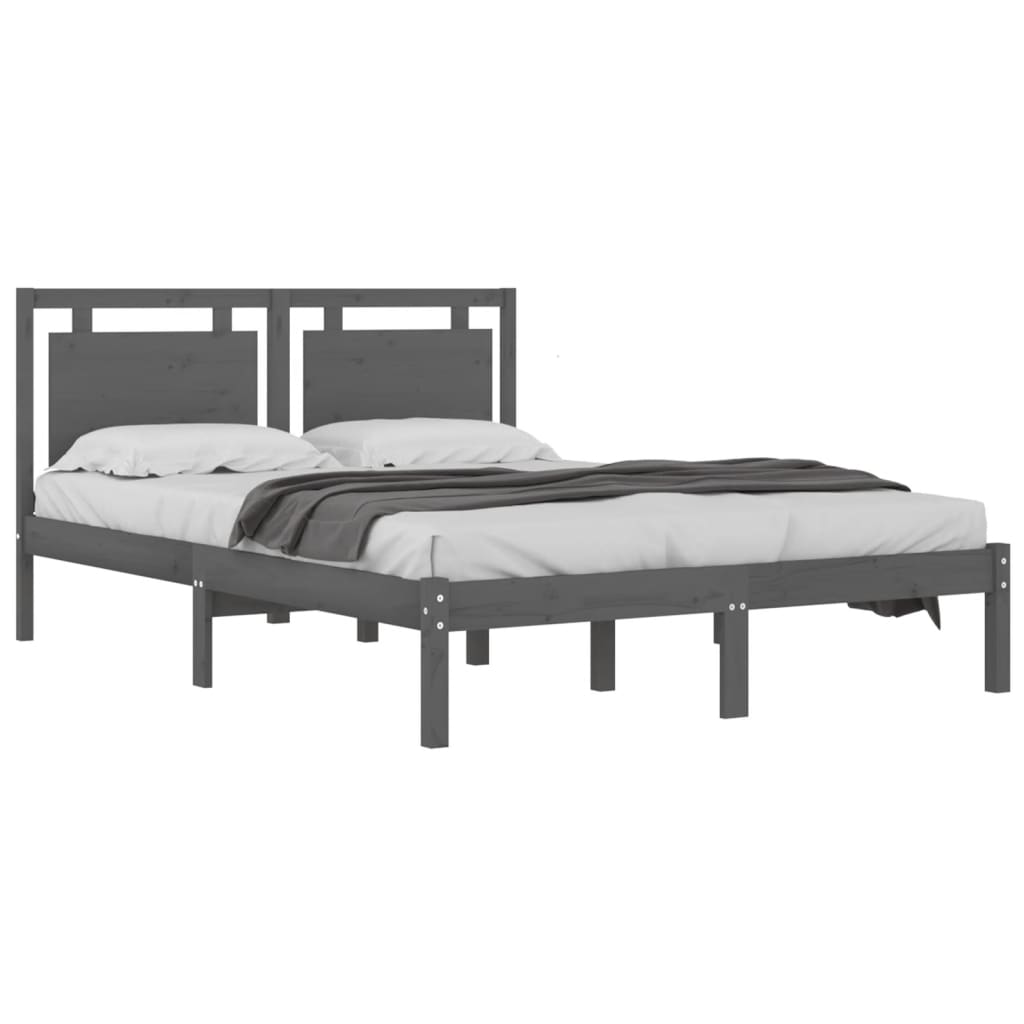 

vidaXL Bedframe massief hout grijs 135x190 cm 4FT6 Double