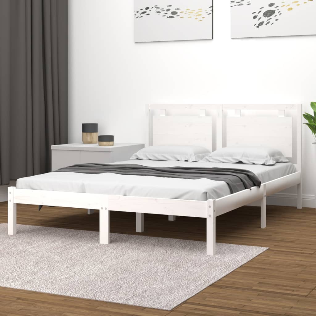 vidaXL Cadru de pat, alb, 140×190 cm, lemn masiv