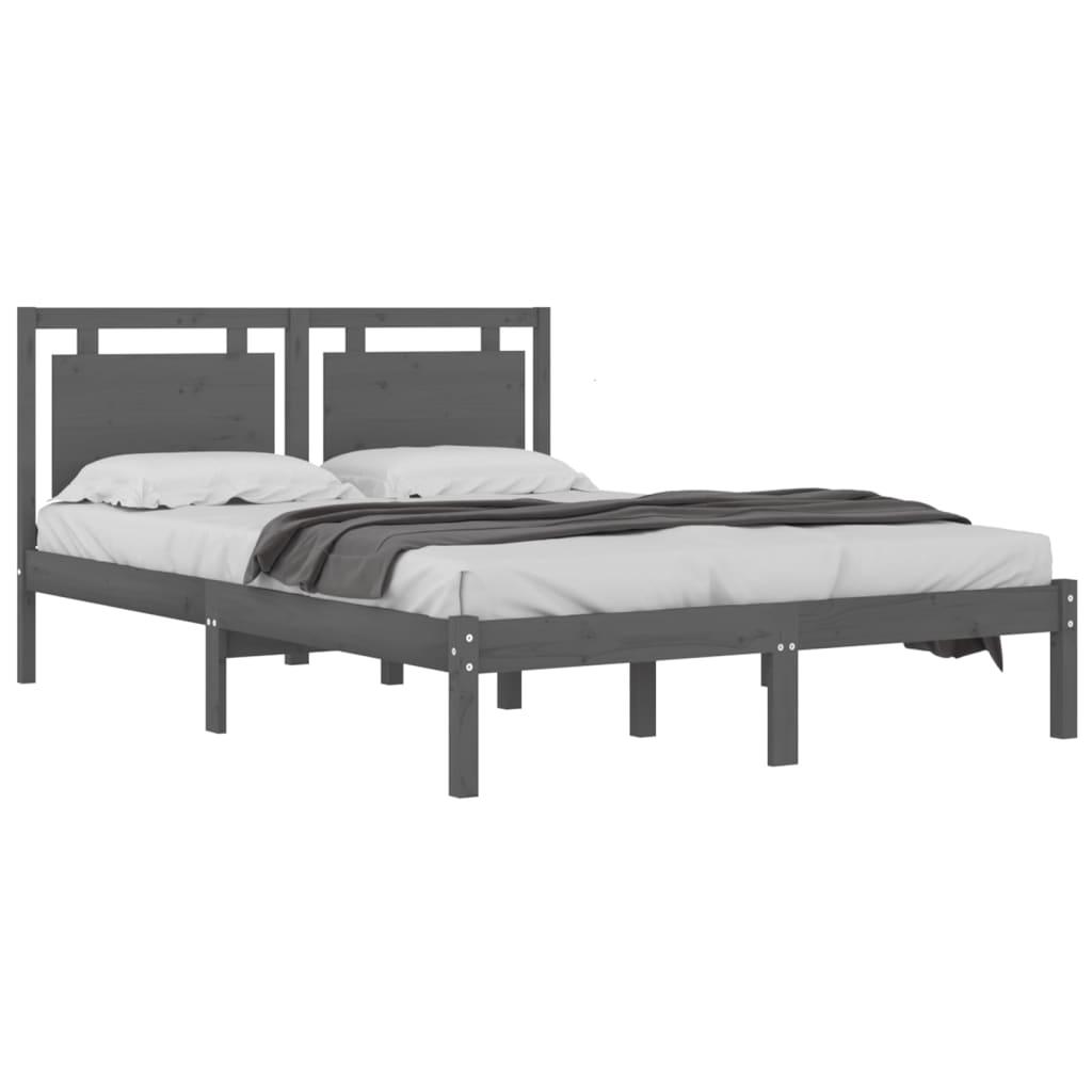 vidaXL Bedframe massief hout grijs 140x190 cm