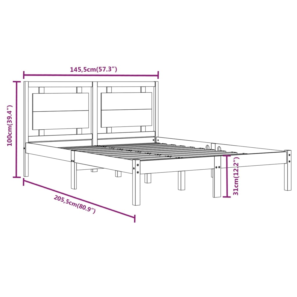 Posteljni okvir iz trdnega lesa 140x200 cm