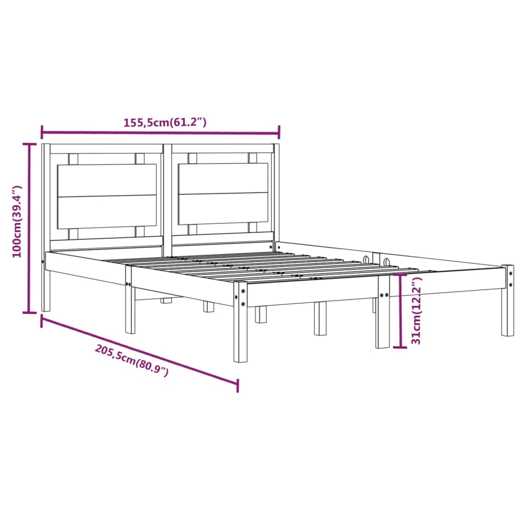 Cadru de pat King Size, alb, 150x200 cm, lemn masiv