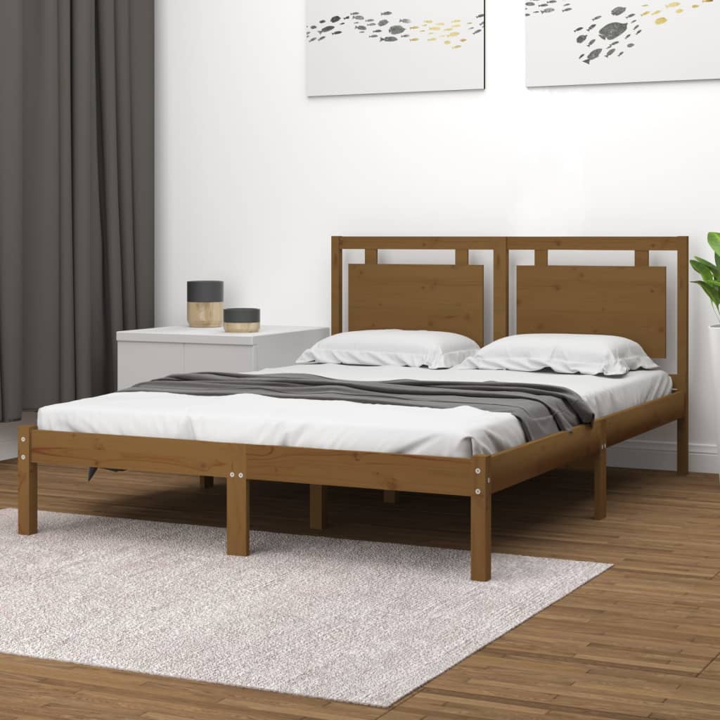 vidaXL Cadru de pat 5FT King Size, maro miere, 150x200 cm, lemn masiv