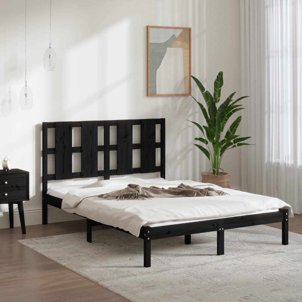 Cadre de lit Noir Bois massif 120x190 cm Petit Double