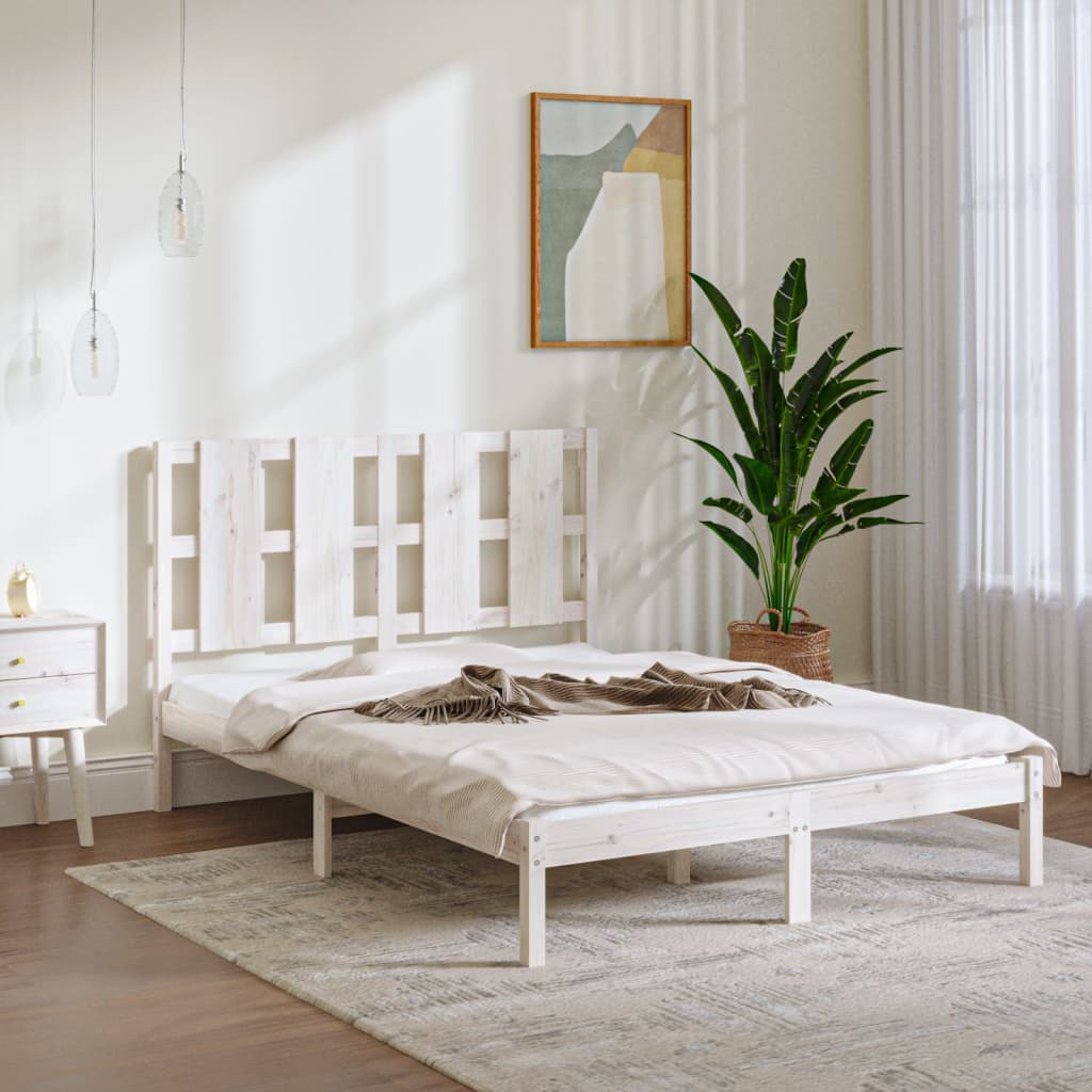 vidaXL Cadru de pat dublu, alb, 135×190 cm, lemn masiv vidaXL imagine 2022