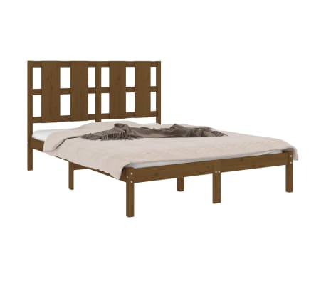 vidaXL Lovos rėmas, medaus rudas, 135x190cm, mediena, dvivietis