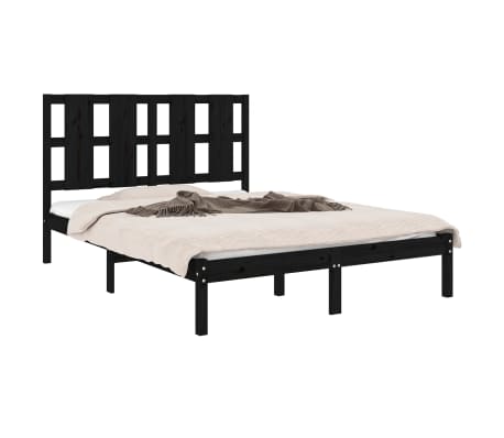 vidaXL Bed Frame without Mattress Black 135x190 cm Double Solid Wood