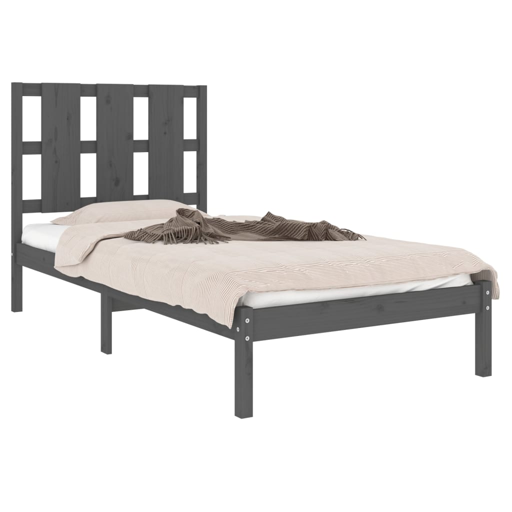 vidaXL Cadre de lit sans matelas gris 90x200 cm bois de pin massif