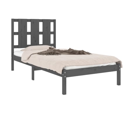 vidaXL Estructura de cama madera maciza de pino gris 90x200 cm