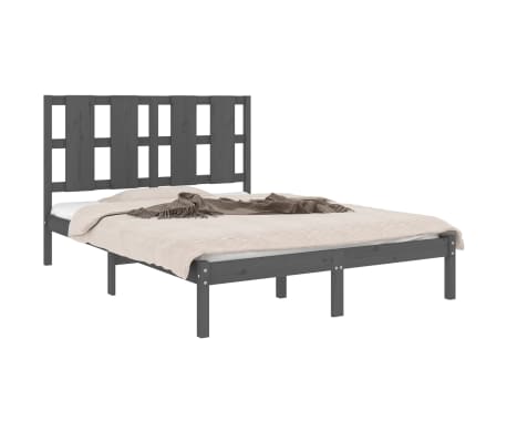 vidaXL Lovos rėmas, pilkos spalvos, 140x200cm, pu&scaron;ies medienos masyvas