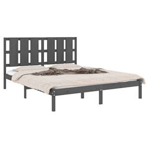 vidaXL Bedframe massief hout grijs 150x200 cm