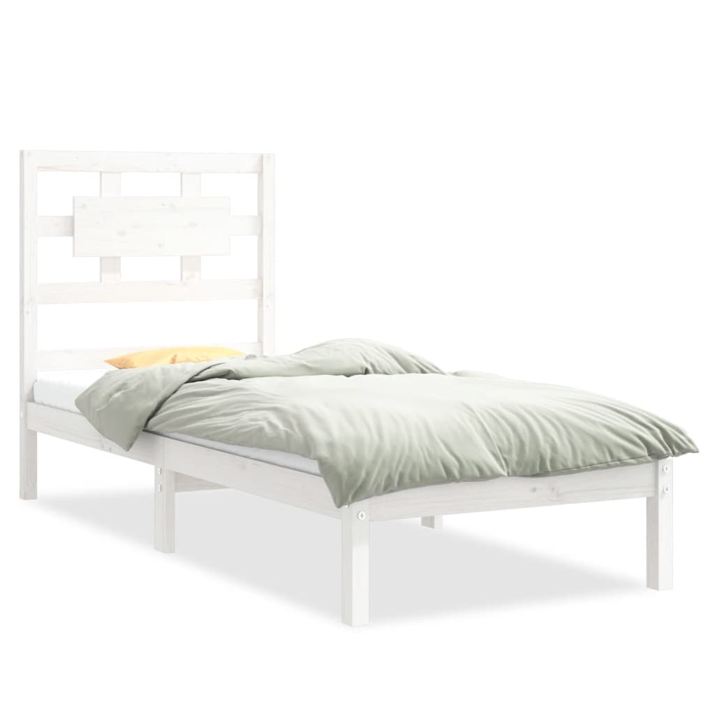 Cadru de pat mic single, alb, 75x190 cm, lemn masiv