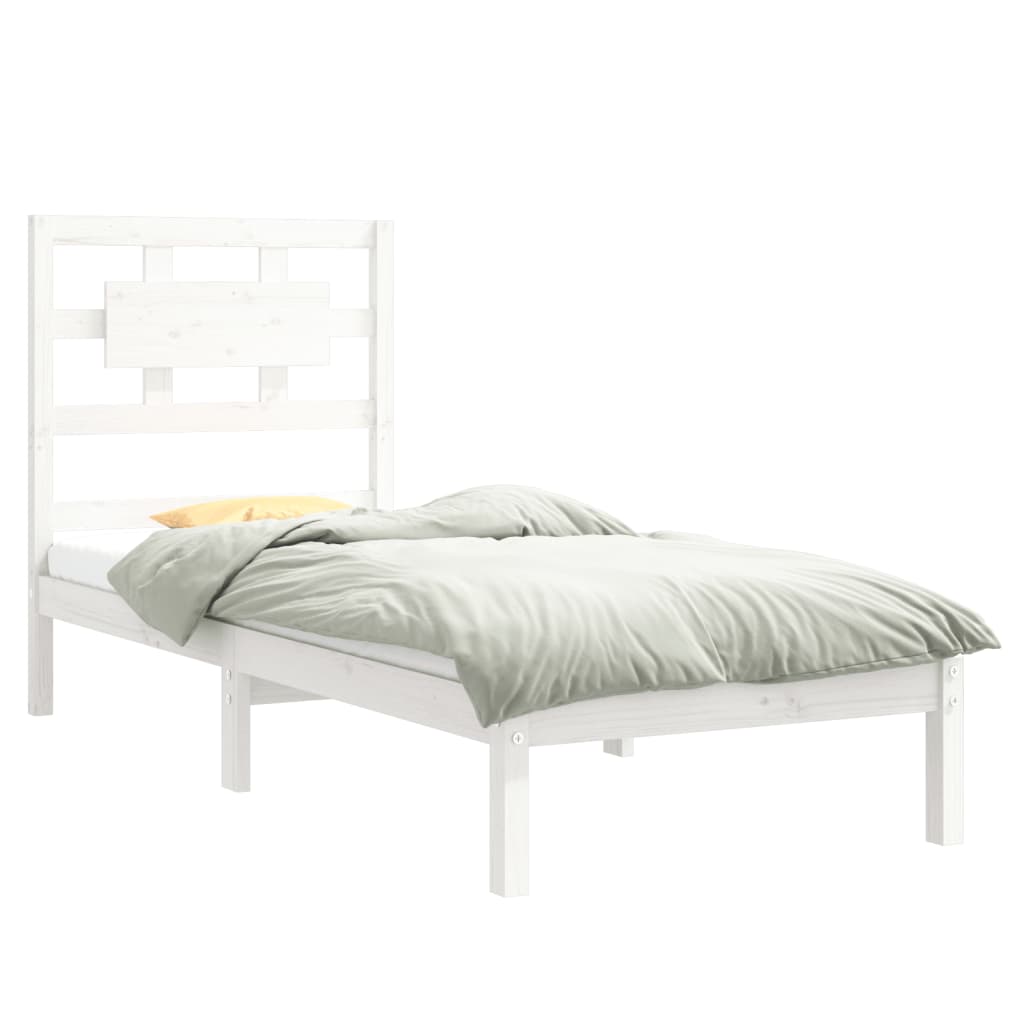 Cadru de pat mic single, alb, 75x190 cm, lemn masiv