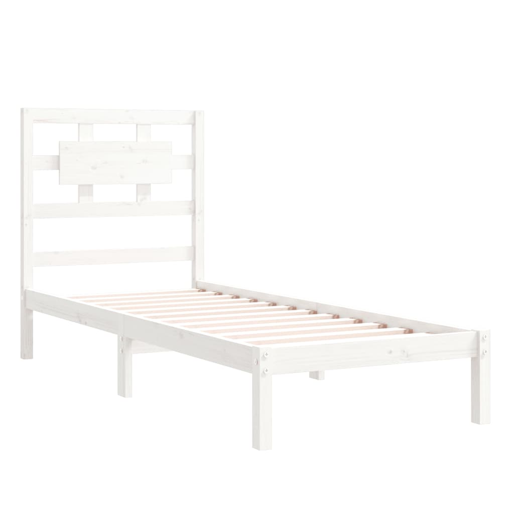 Cadru de pat mic single, alb, 75x190 cm, lemn masiv
