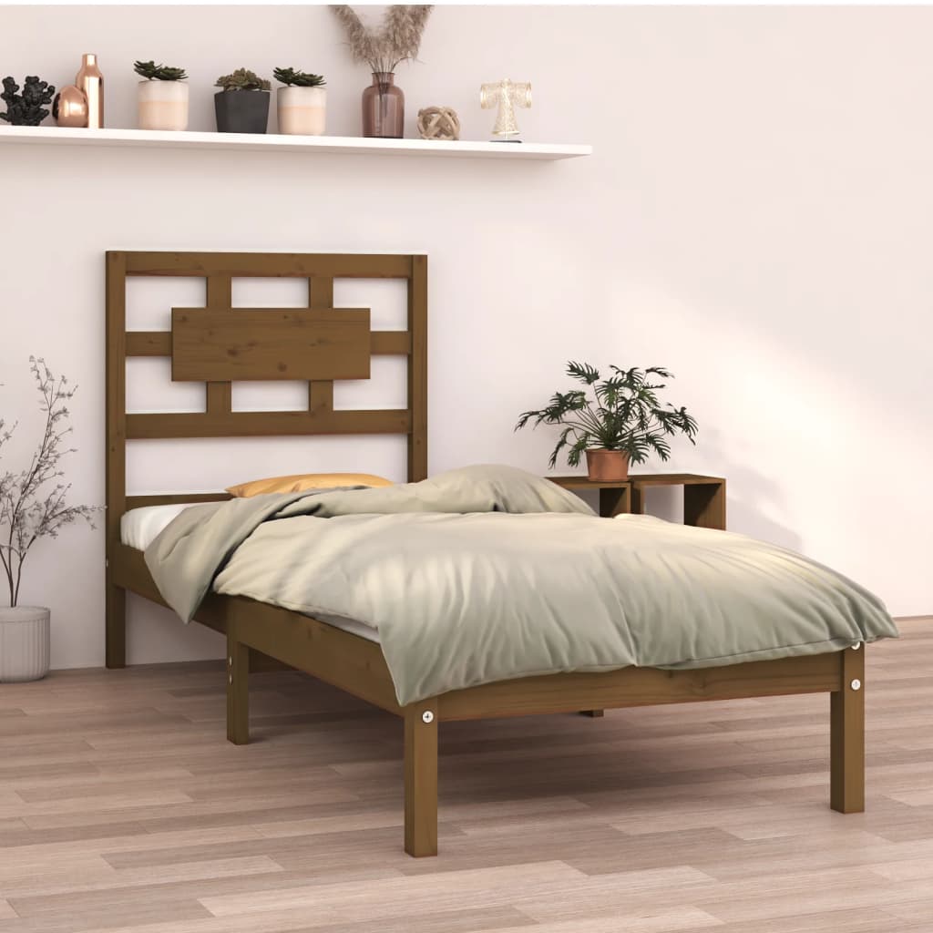 Cadre de lit Marron miel Bois massif 75x190 cm Petit simple
