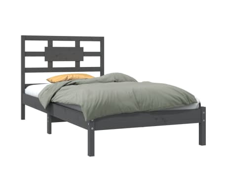 vidaXL Lovos rėmas, pilkas, 90x190cm, medienos masyvas, vienvietis