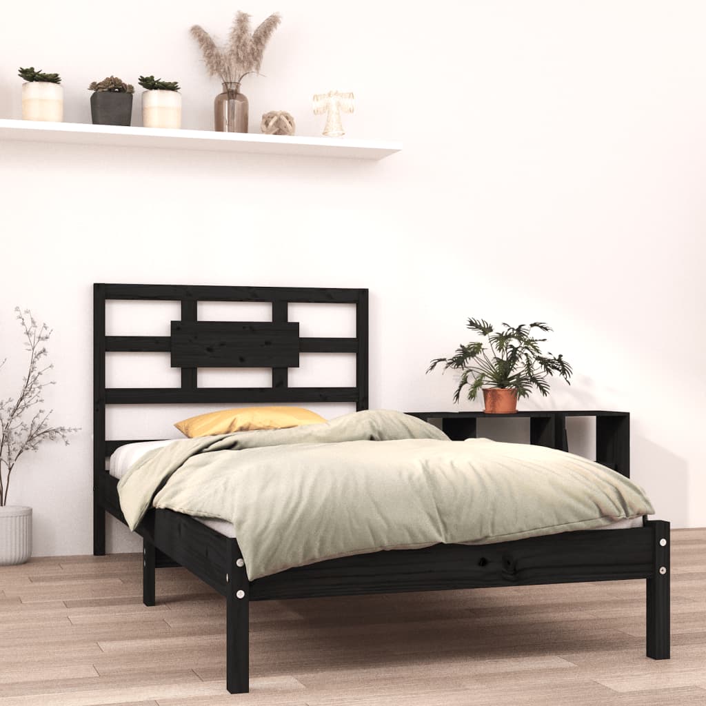 vidaXL Cadru de pat Single 3FT, negru, 90x190 cm, lemn masiv