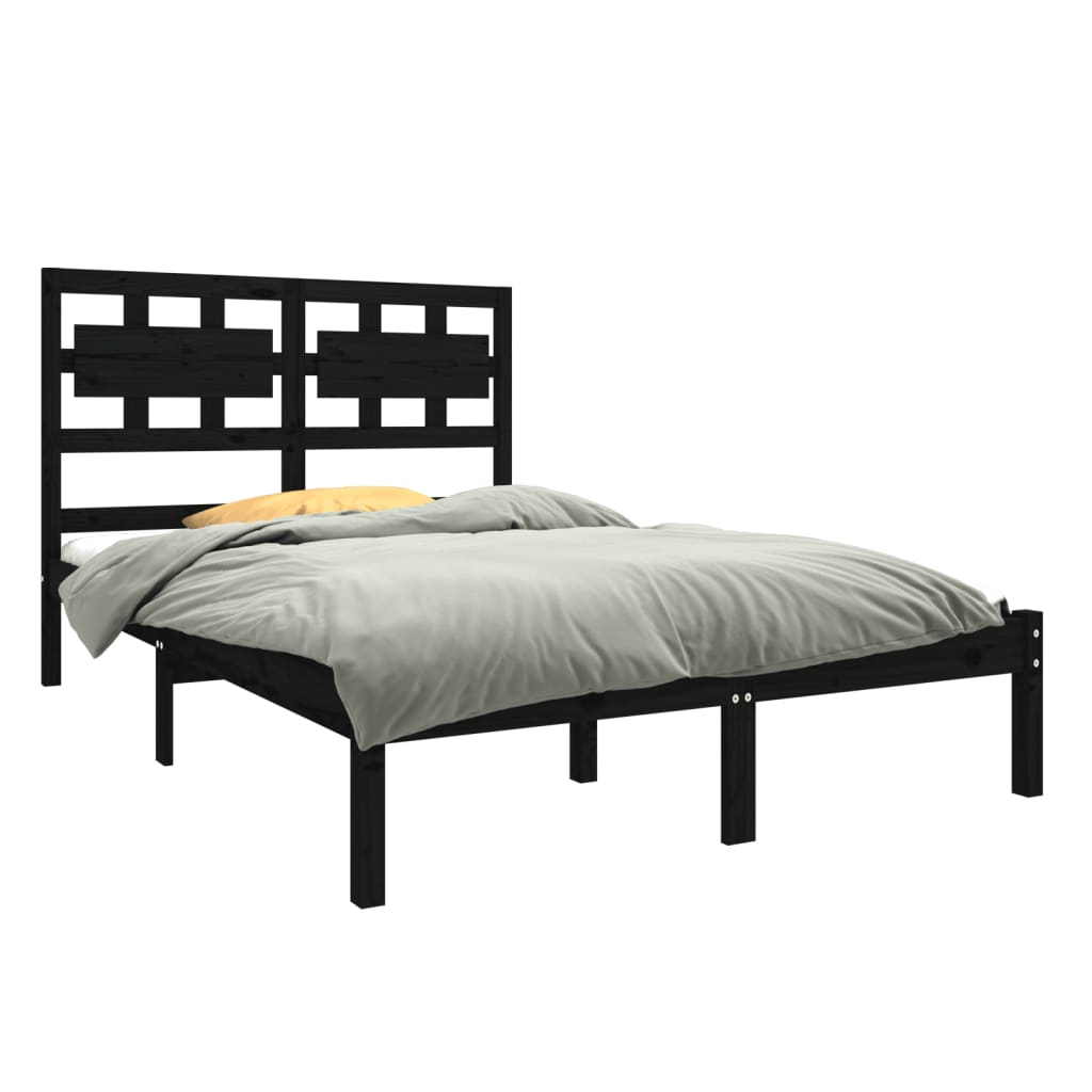 vidaXL Bedframe massief hout zwart 120x190 cm 4FT Small Double