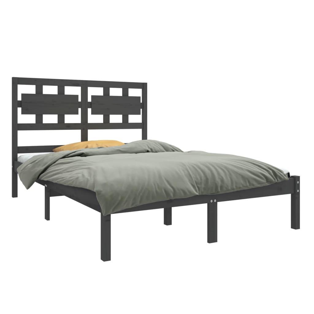 vidaXL Bedframe massief hout grijs 135x190 cm 4FT6 Double