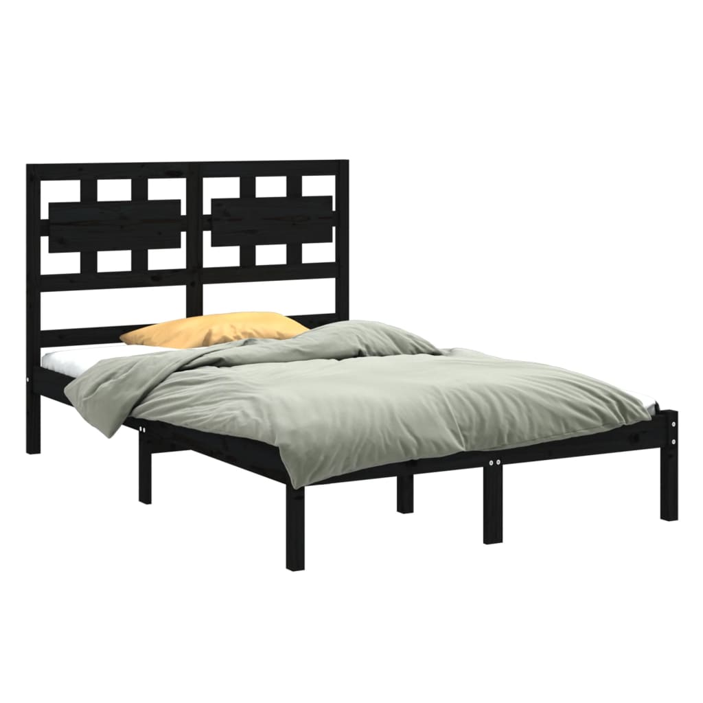 Cadru de pat, negru, 140x200 cm, lemn masiv