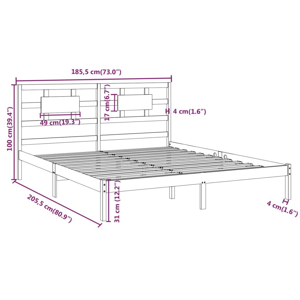 Cadru de pat Super King, alb, 180x200 cm, lemn masiv