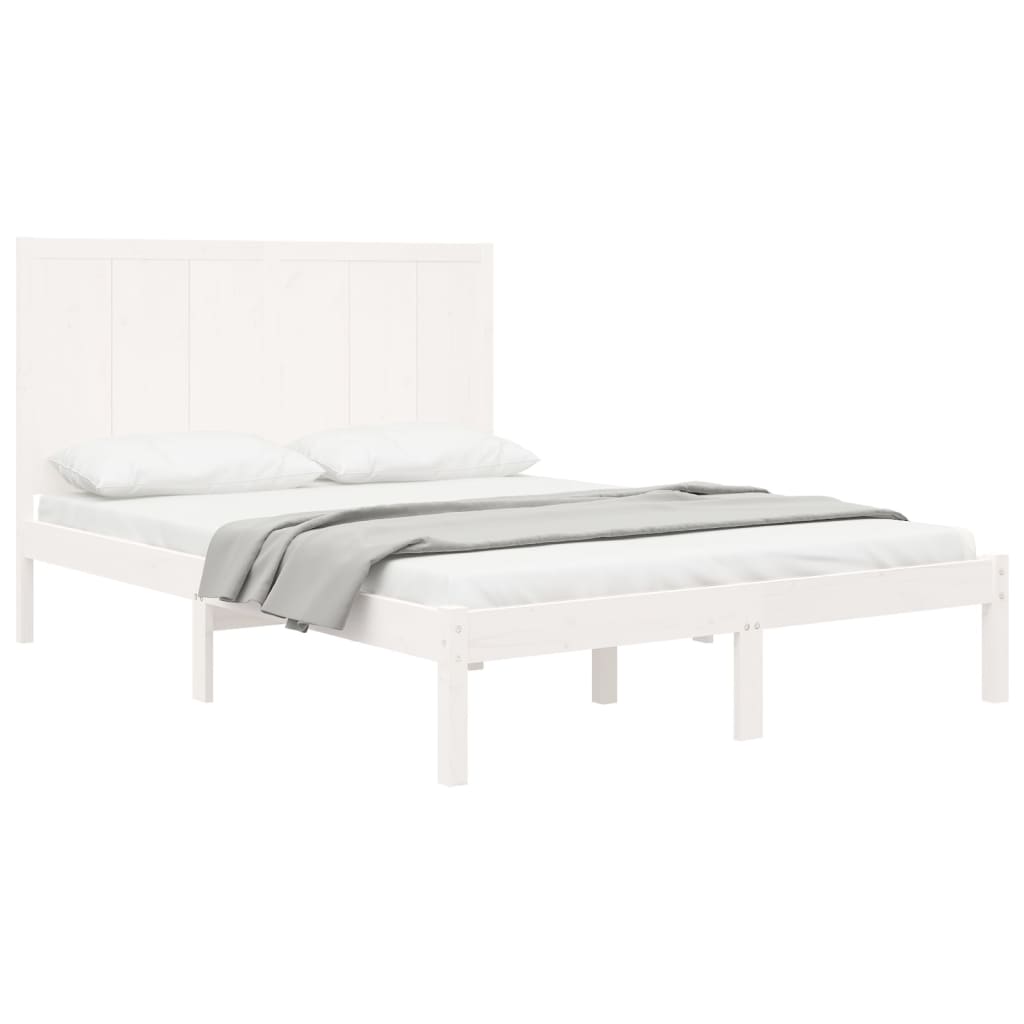 Cadru de pat dublu, alb, 135x190 cm, lemn masiv de pin
