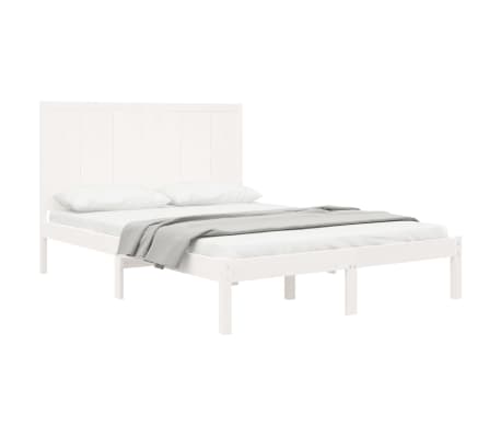 vidaXL Estrutura de cama casal 135x190 cm pinho maciço branco