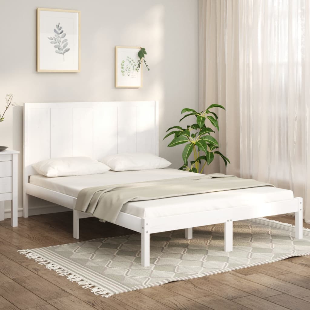 Cadru de pat dublu, alb, 135x190 cm, lemn masiv de pin