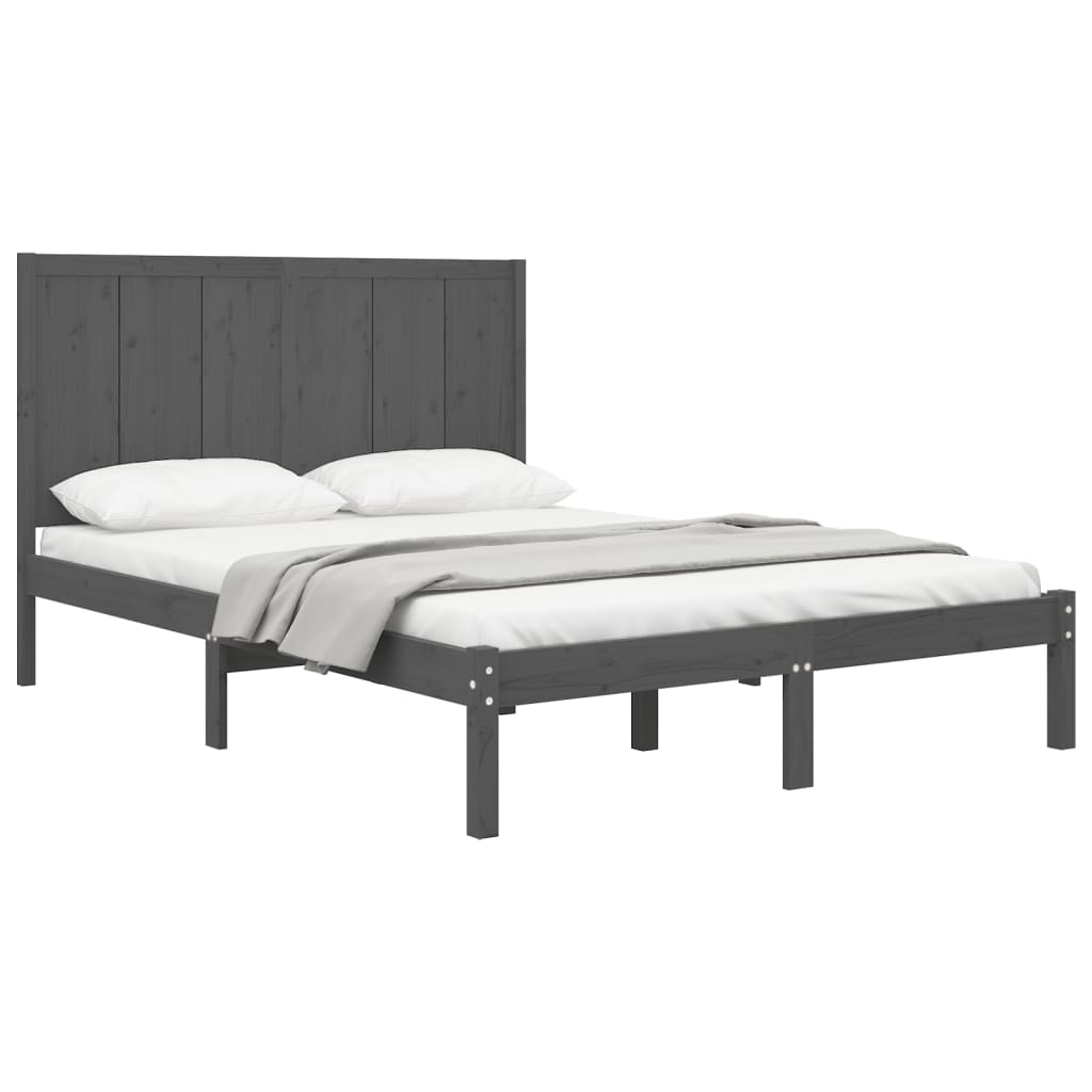 

vidaXL Bedframe massief grenenhout grijs 135x190 cm 4FT6 Double